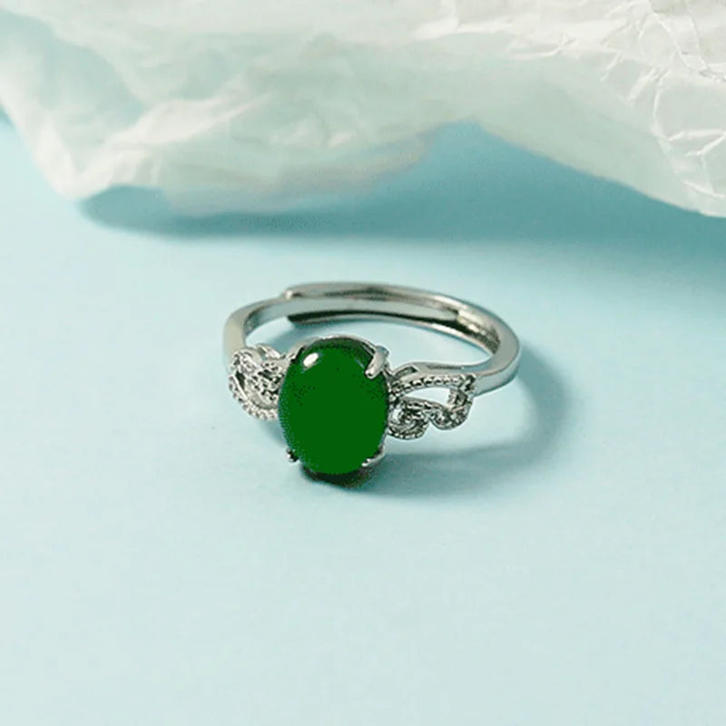 Sterling Silver Hotan Jade Geometric Ring For Women