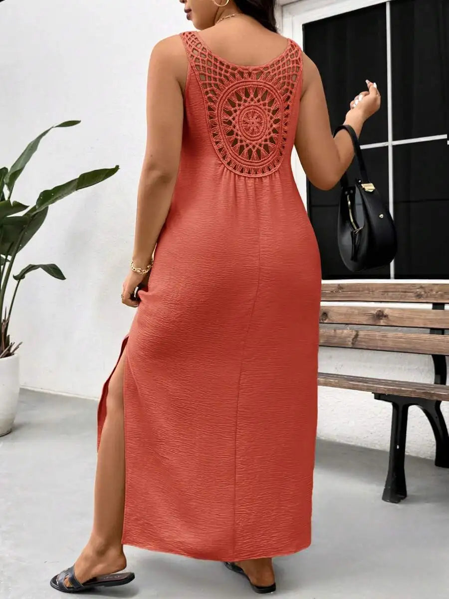 Sleeveless Maxi Dress With Crochet Back And Side Slit