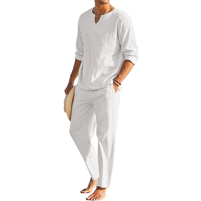 Men's Summer Loungewear Set Polyester Spandex Henley Shirt Pants