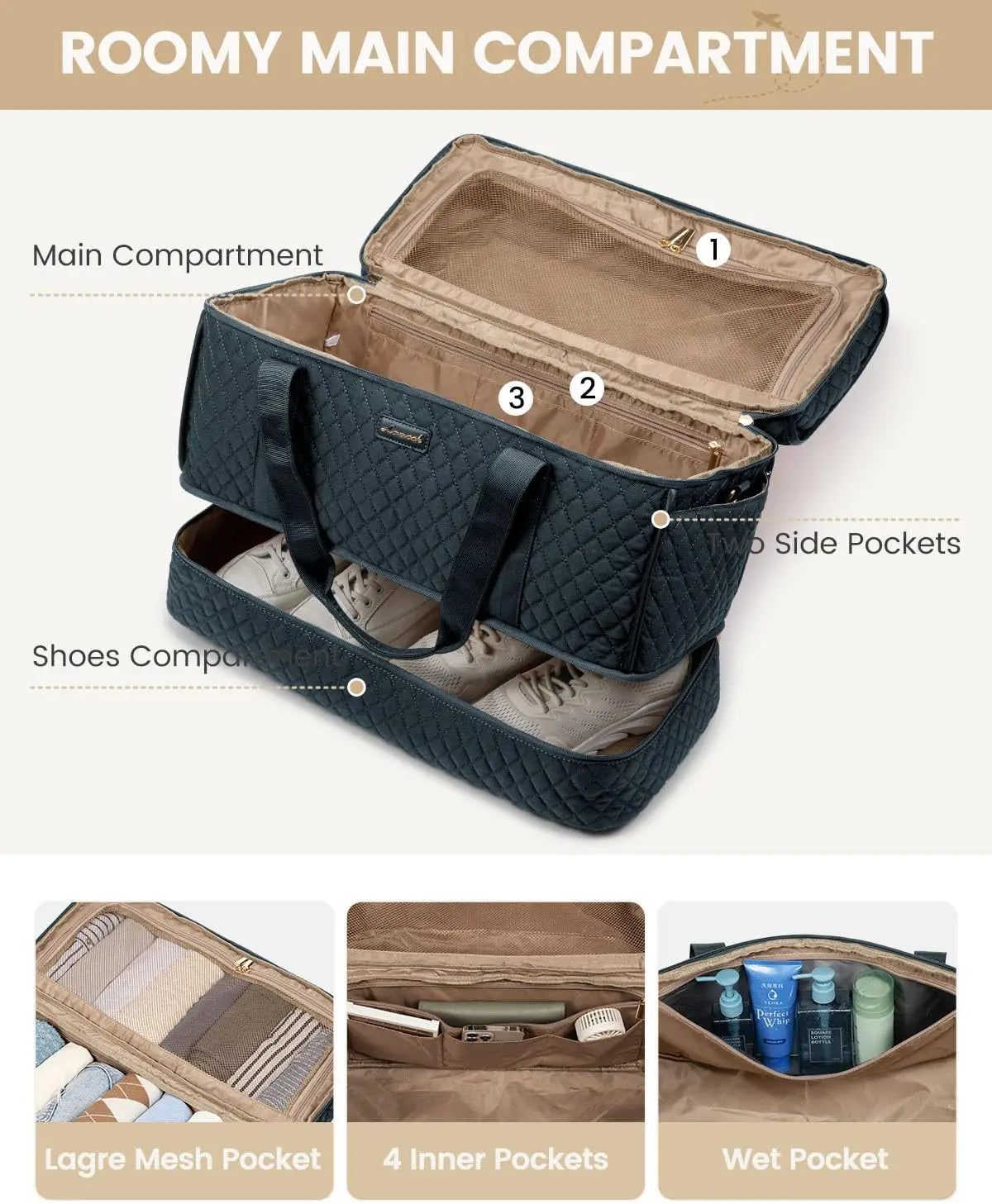 Travel Duffle Bag With Shoe Compartment For Gym And Travel