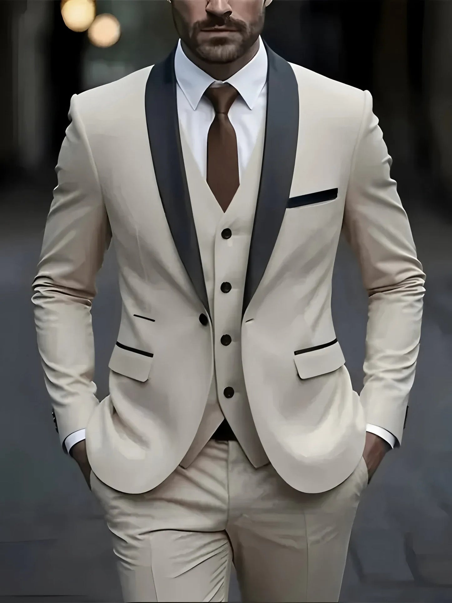 Mens Formal Suit Set Jacket Vest Pants Trousers Blazer Waistcoat