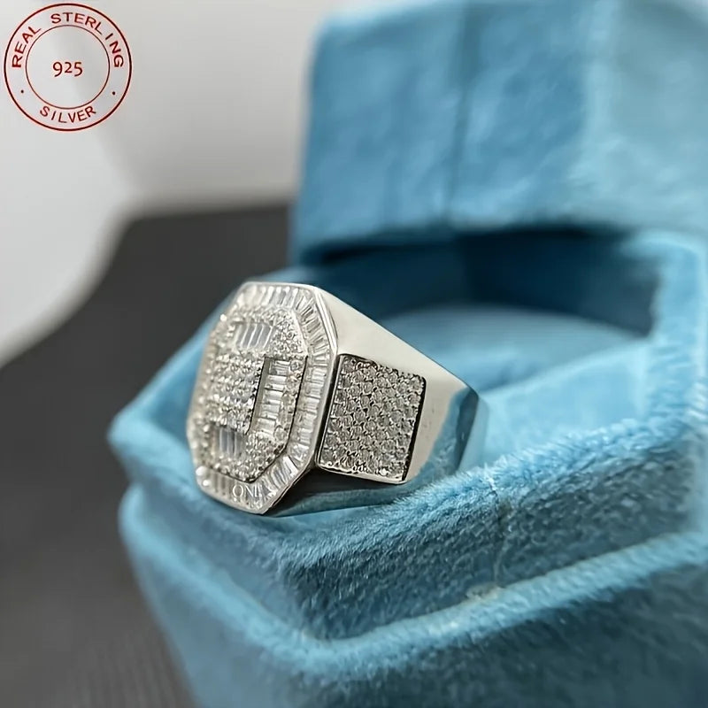 Men's Iced Out Baguette Octagon Pinky Ring Zircon 925
