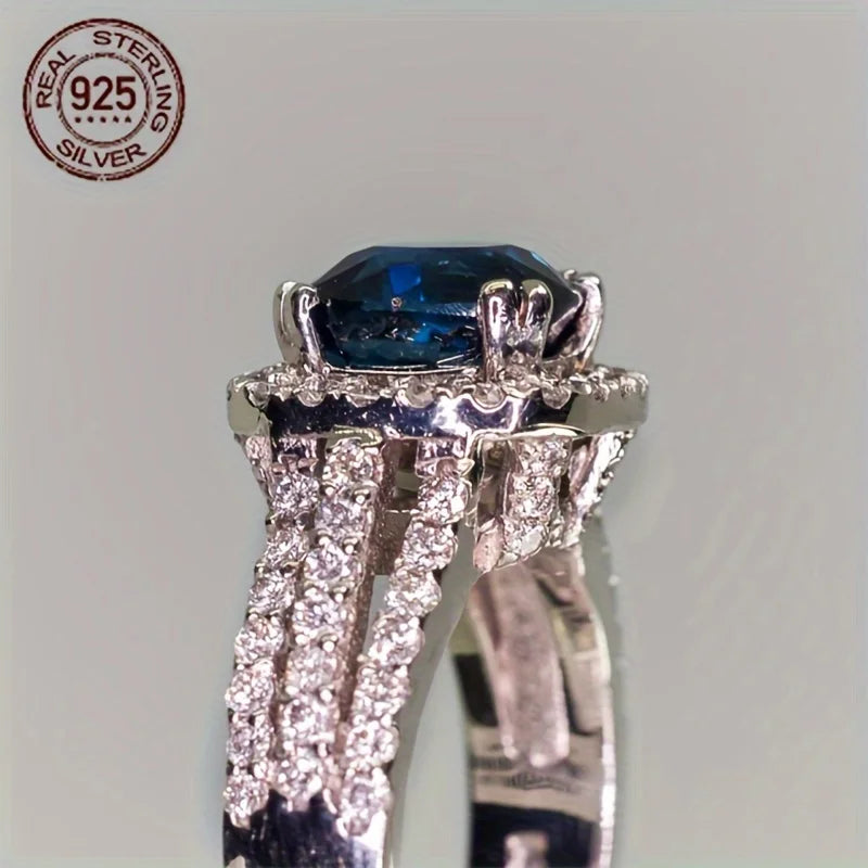Sterling Silver Zircon Four Claw Ring Platinum Plated Wedding