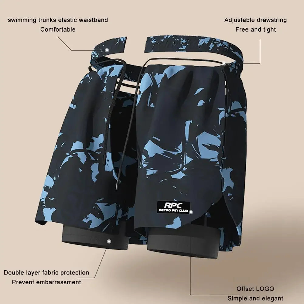 Double Layer Sports Swim Shorts For Men Quick Dry