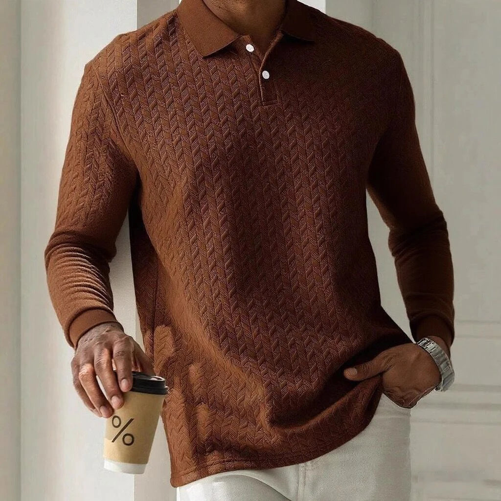 Men Long Sleeve Polo Shirt Breathable Polyester Office Polo T Shirt