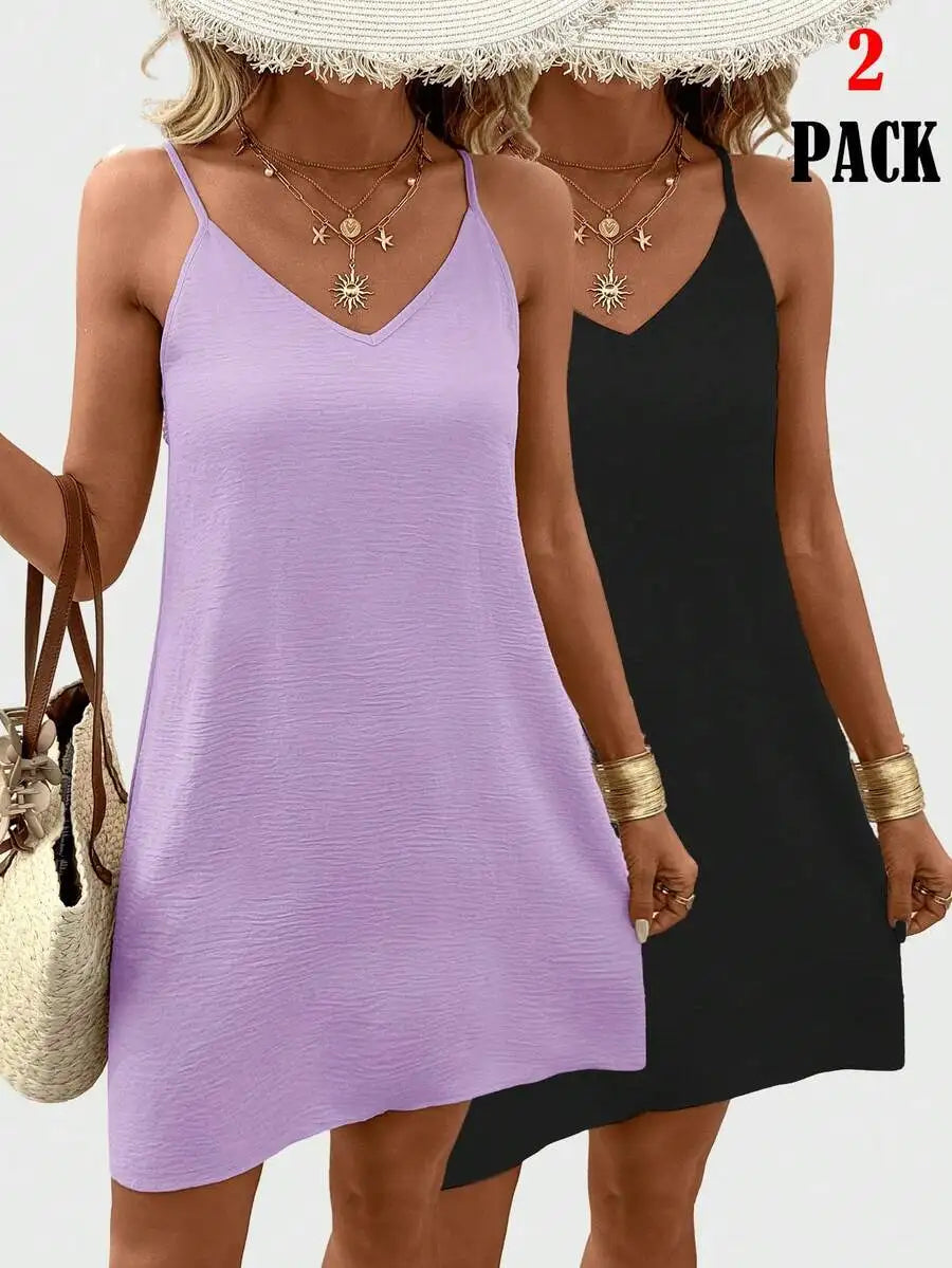 Women's Sleeveless V Neck Mini Slip Dress 100 Percent Polyester