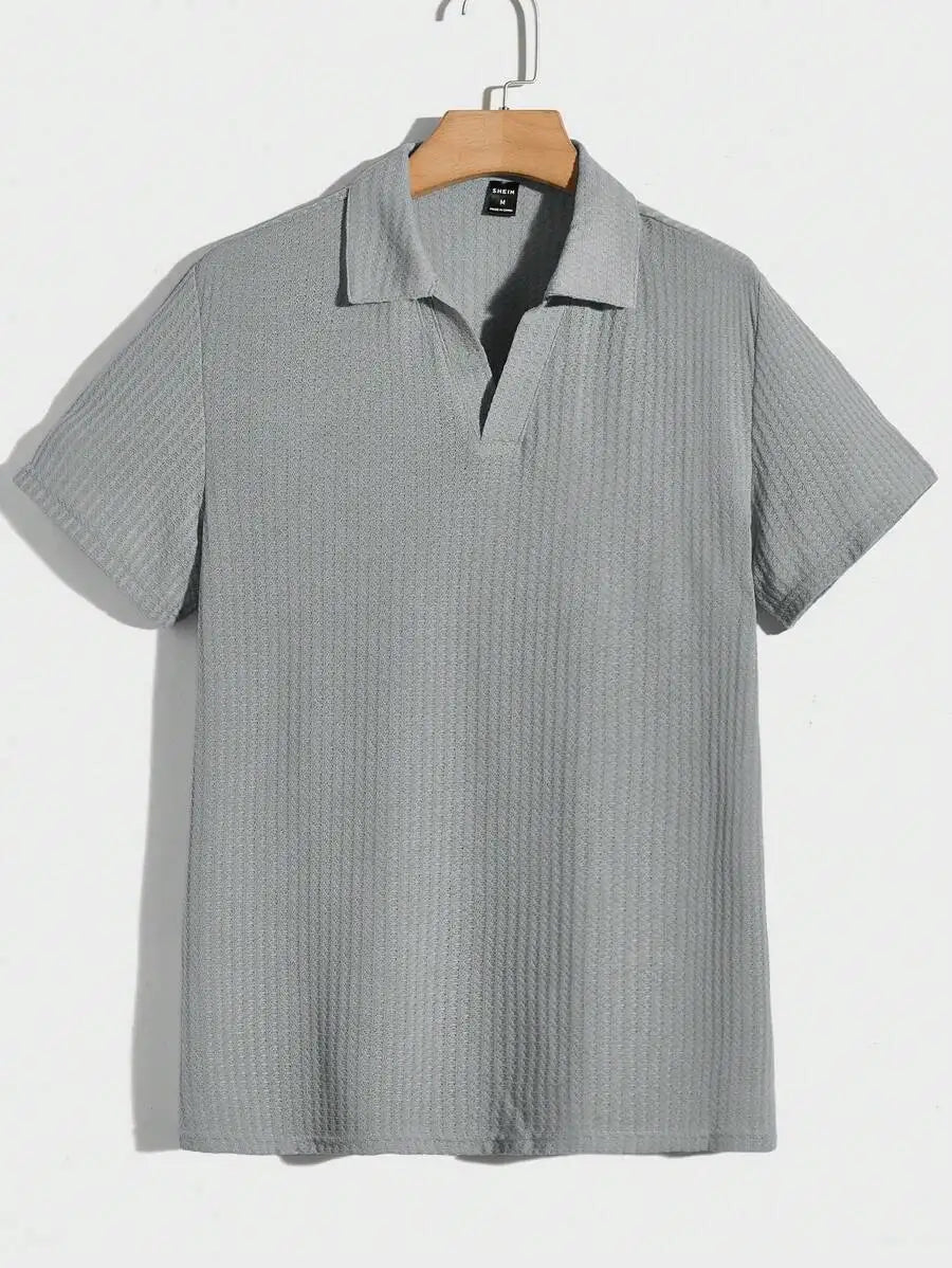 Mens Solid Waffle Knit Short Sleeve Polo Shirt Regular Fit