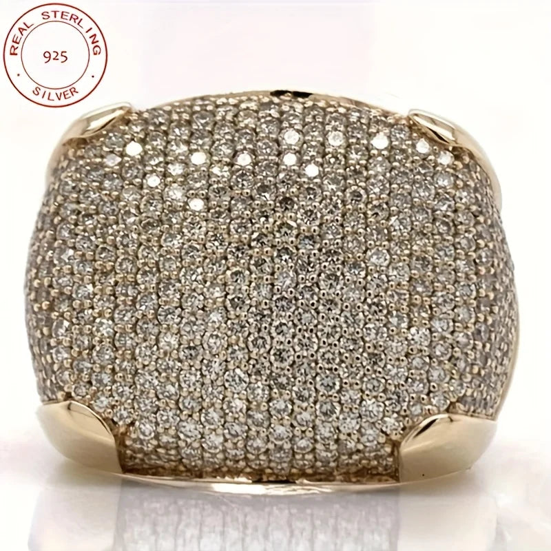 Sterling Silver Mens Iced Out Pinky Ring 18K Gold Plated Hip Hop