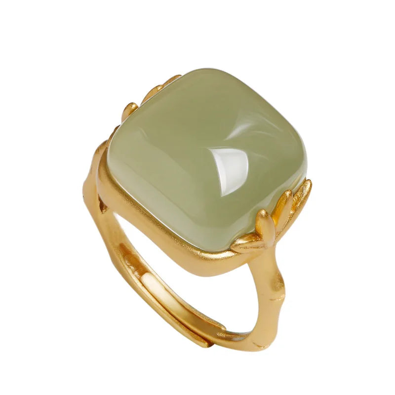 Sterling Silver Hotan Jade Geometric Ring For Women