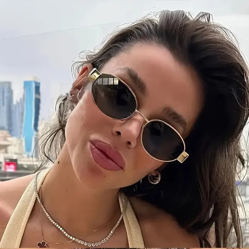 Oval Sunglasses Women Luxury Metal Frame Vintage Style