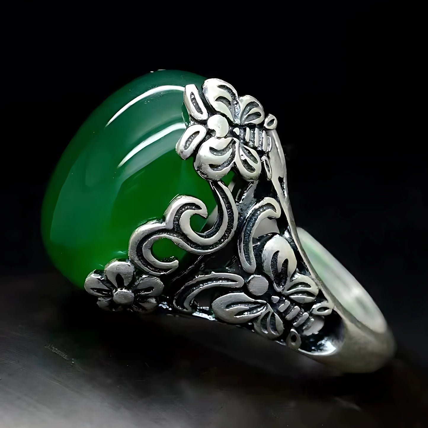 Sterling Silver Hotan Jade Geometric Ring For Women