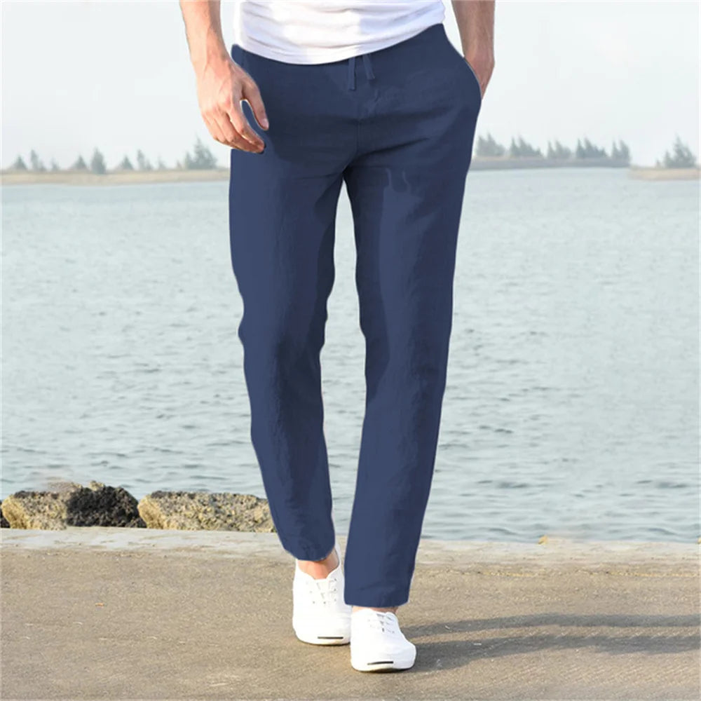 Men's Cotton Linen Casual Baggy Streetwear Joggers Trousers