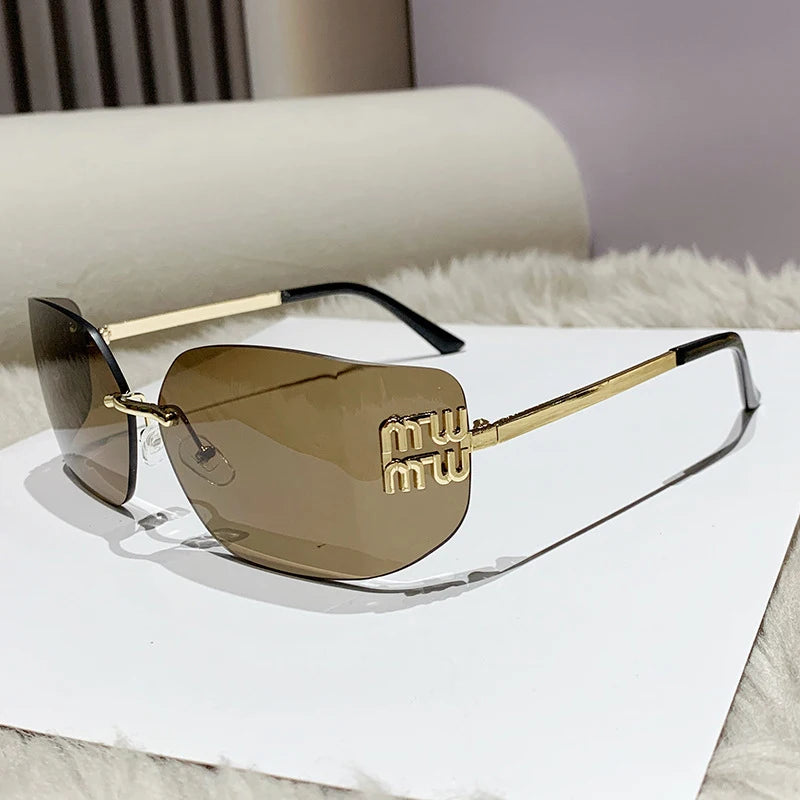 Classic Rimless Sunglasses For Women Gradient Lenses
