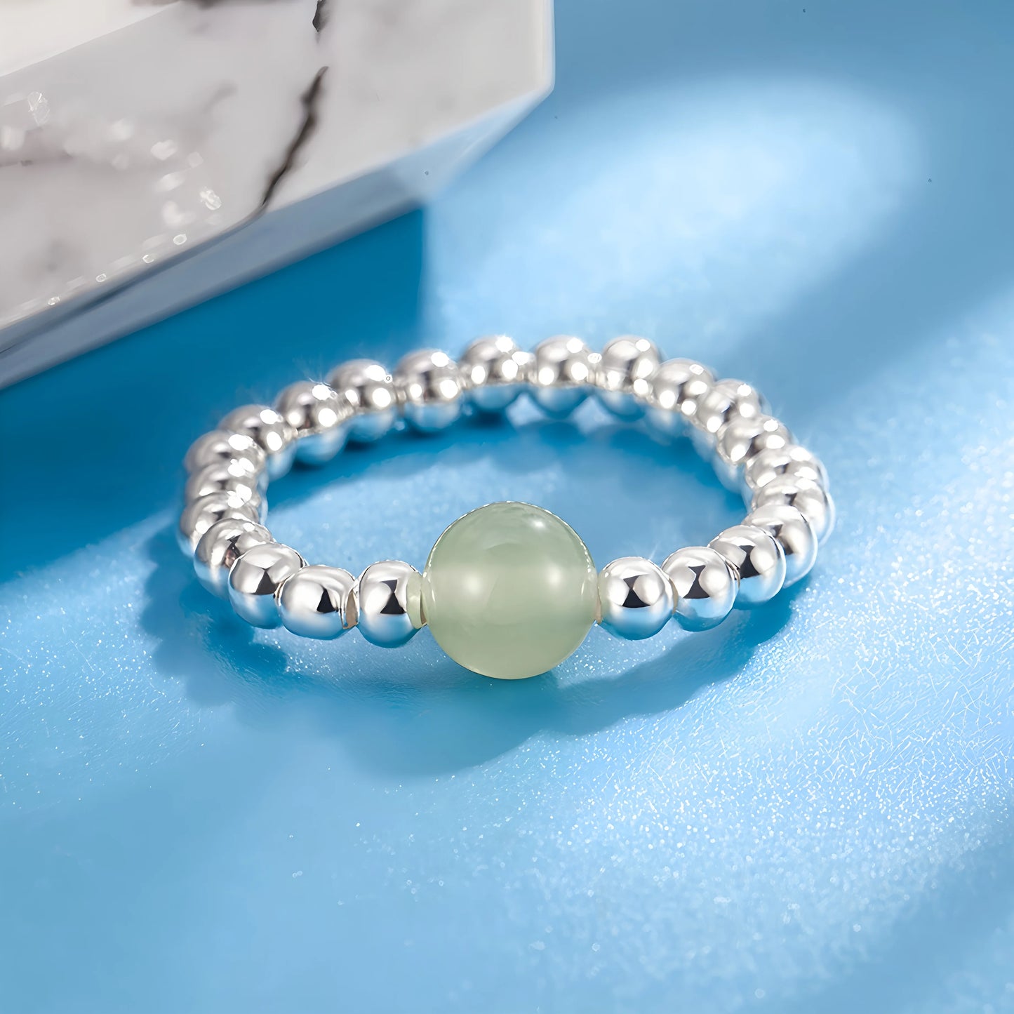 Sterling Silver Hotan Jade Geometric Ring For Women