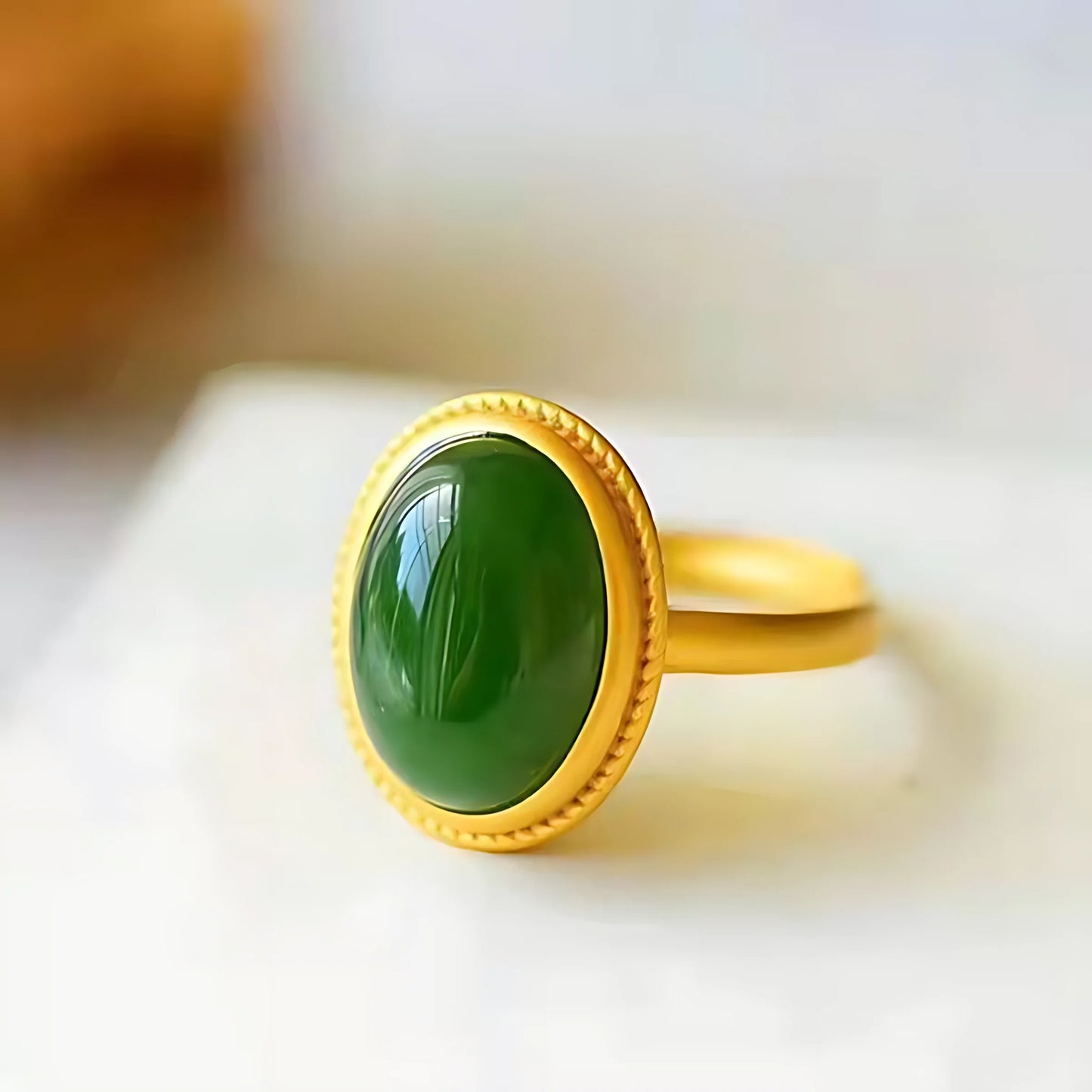 Sterling Silver Hotan Jade Geometric Ring For Women