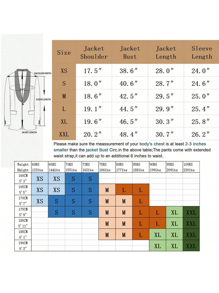 Mens Jacquard 2 Piece Suit Set Slim Fit Double Breasted Jacket Pants
