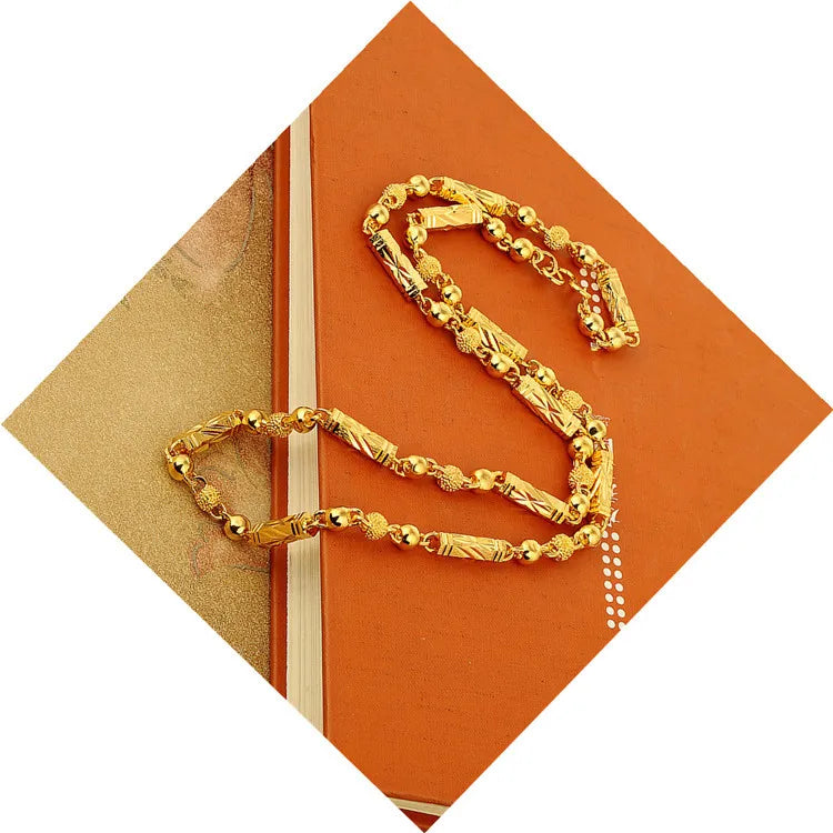 Au999 Hexagonal Column Necklace 24K Gold Unisex Jewelry