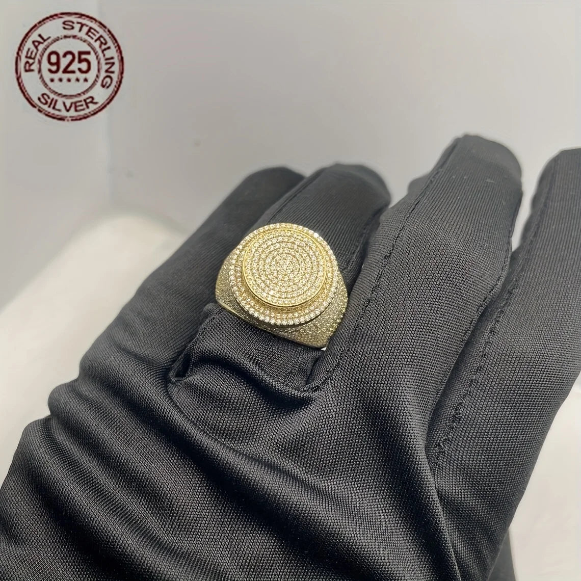 Men's Ring 18K Gold Plated Sterling Silver Zircon