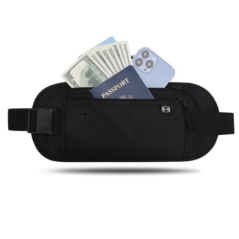 RFID Blocking Waterproof Travel Fanny Pack Hidden Wallet Passport Holder