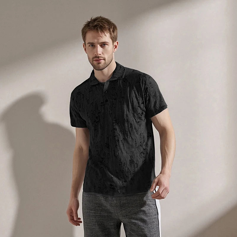 Men's Casual Short Sleeve T Shirt With Vintage Distressed Texture