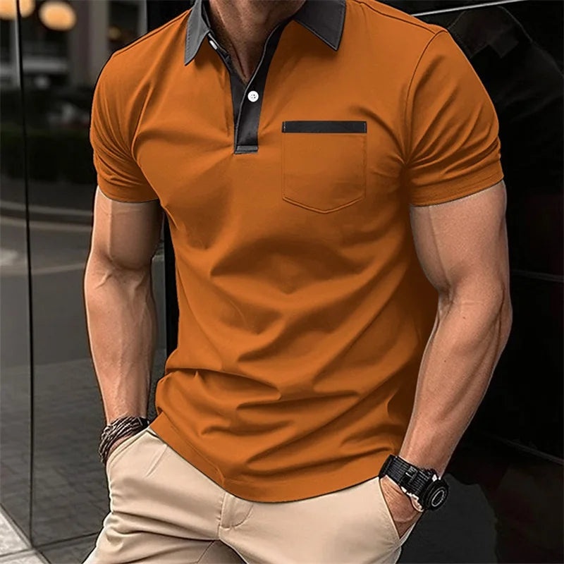 Men Patchwork Short Sleeve Turn Down Collar Button Up Shirt