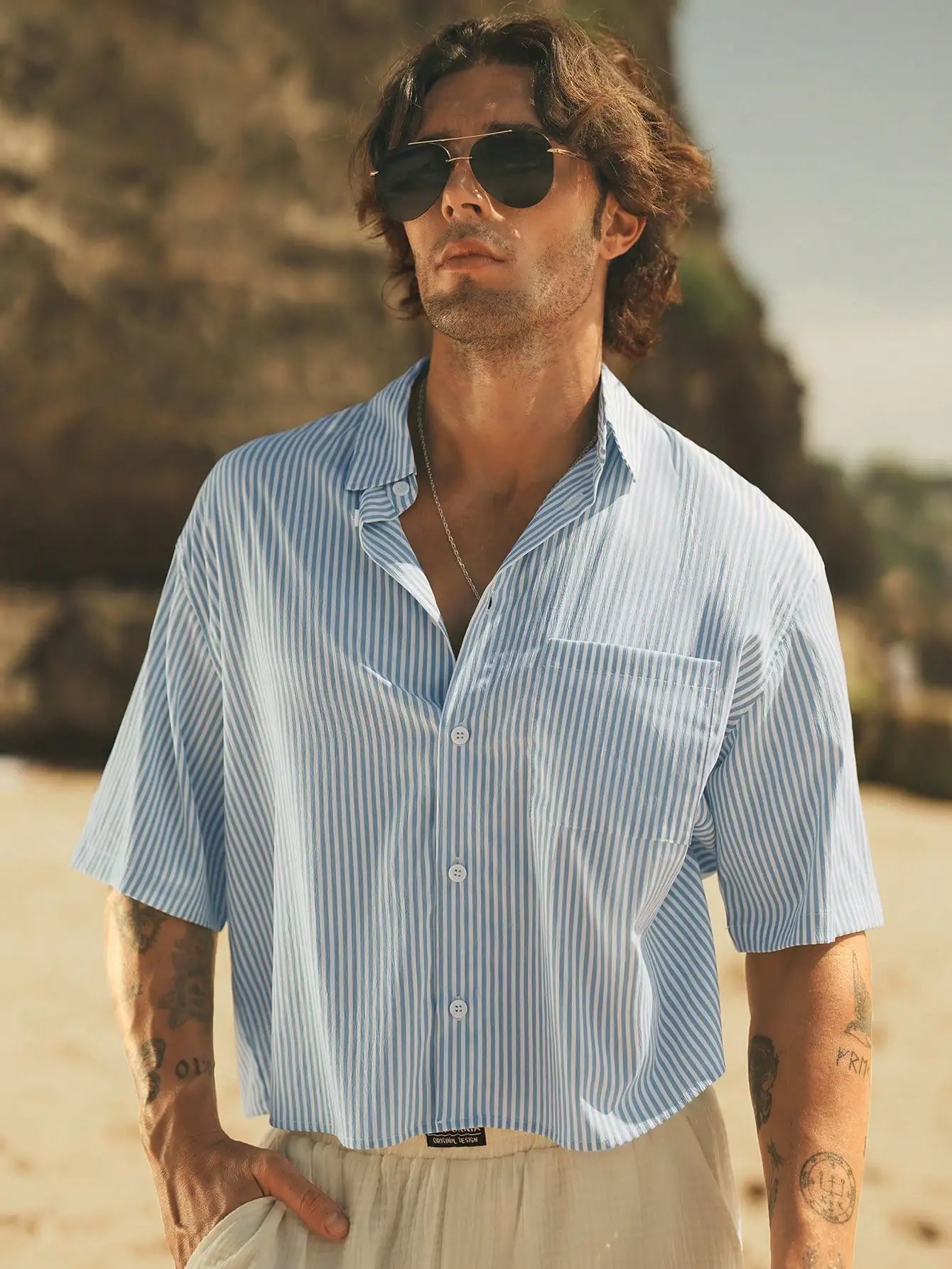 Men's Lightweight Woven Striped Short Sleeve Casual Shirt