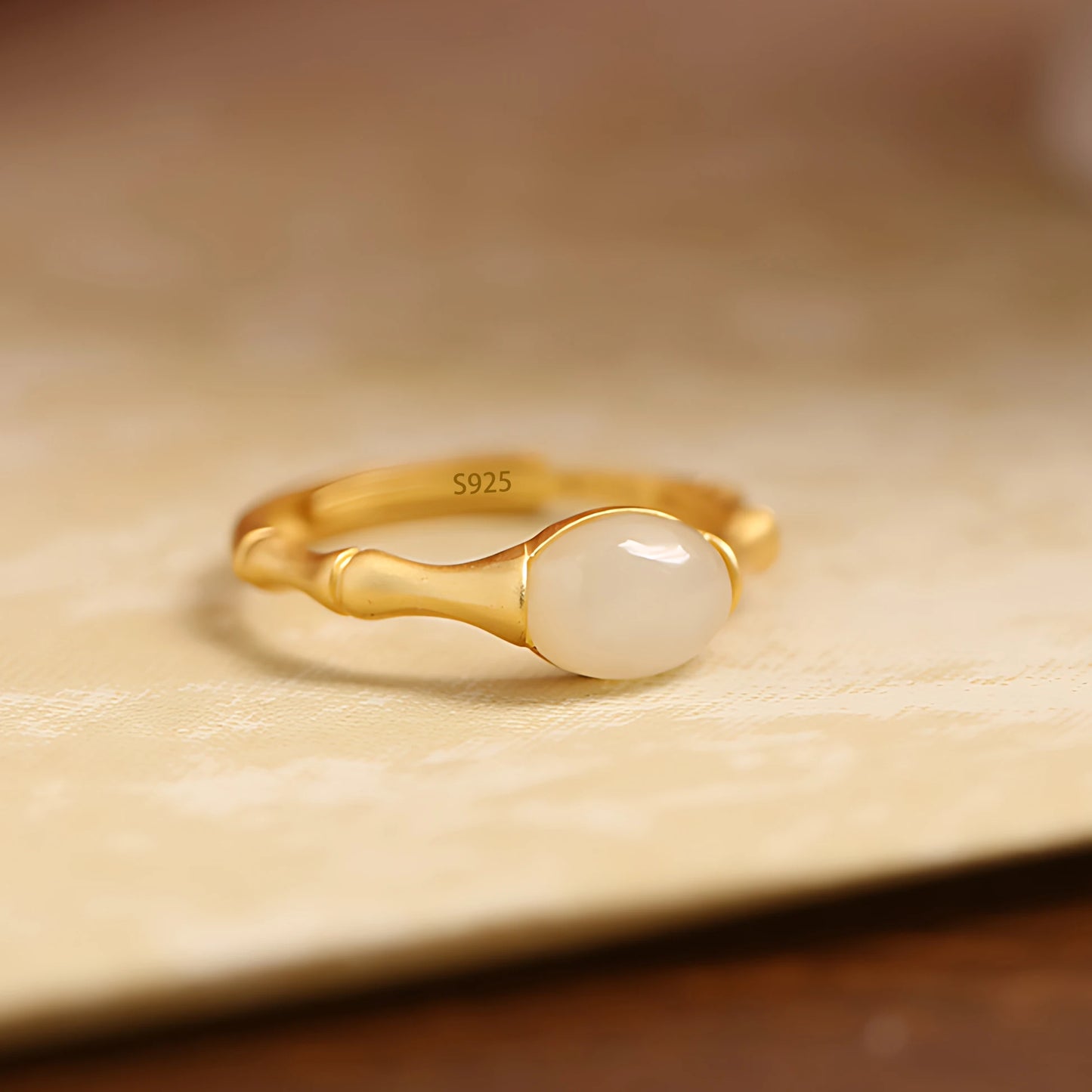 Sterling Silver Hotan Jade Geometric Ring For Women