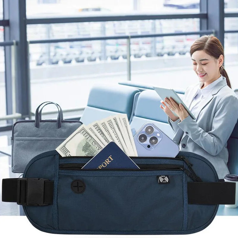 RFID Blocking Waterproof Travel Fanny Pack Hidden Wallet Passport Holder