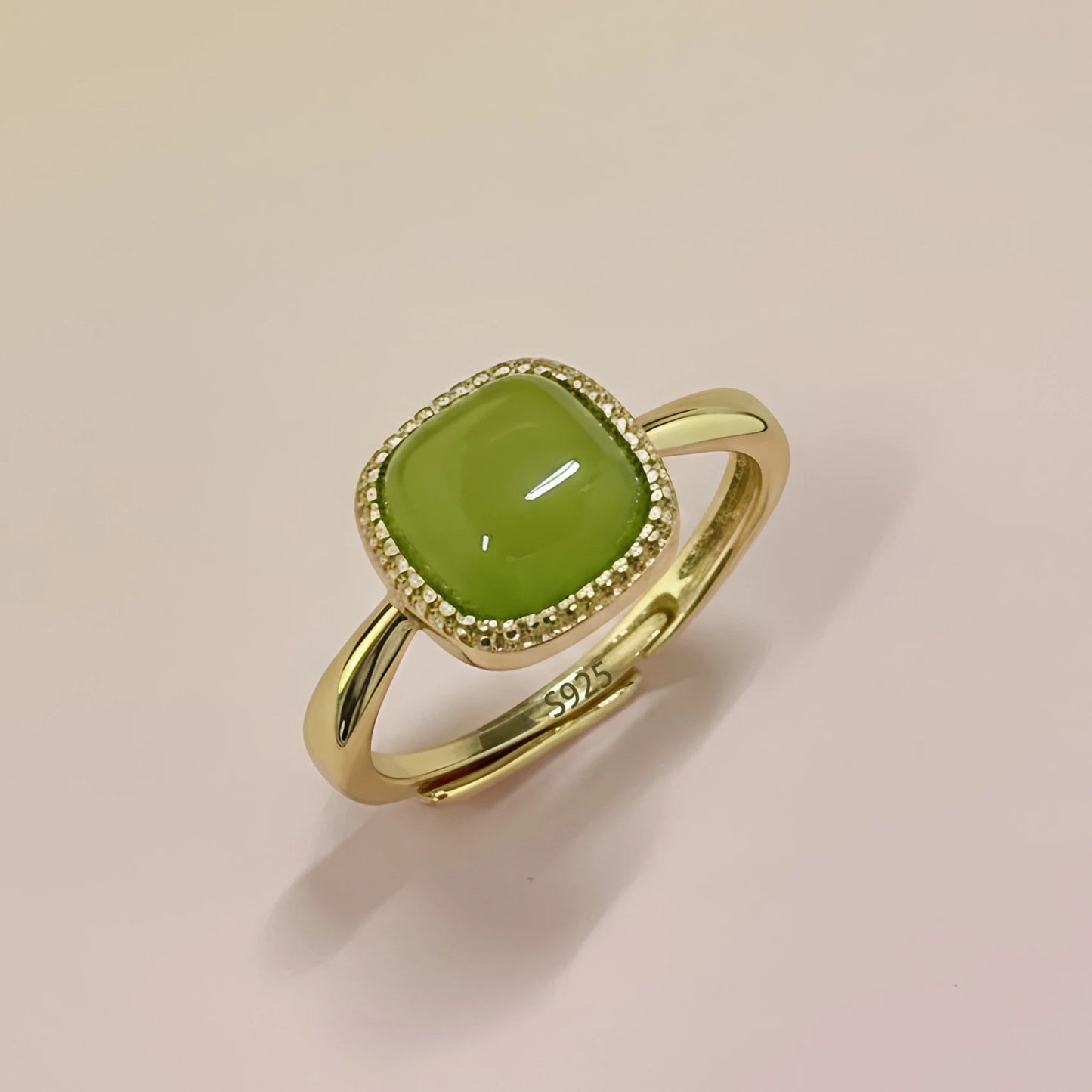 Sterling Silver Hotan Jade Geometric Ring For Women
