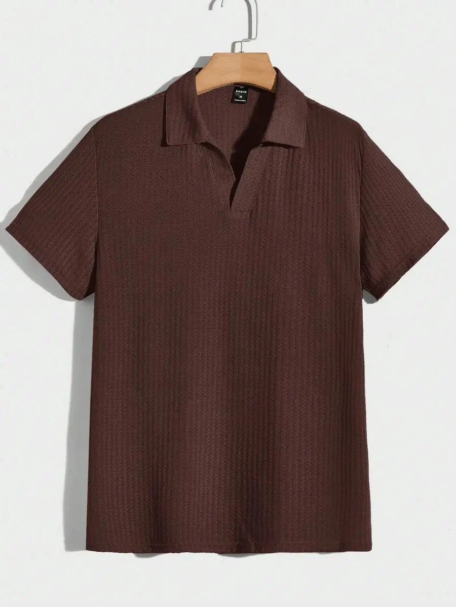 Mens Solid Waffle Knit Short Sleeve Polo Shirt Regular Fit