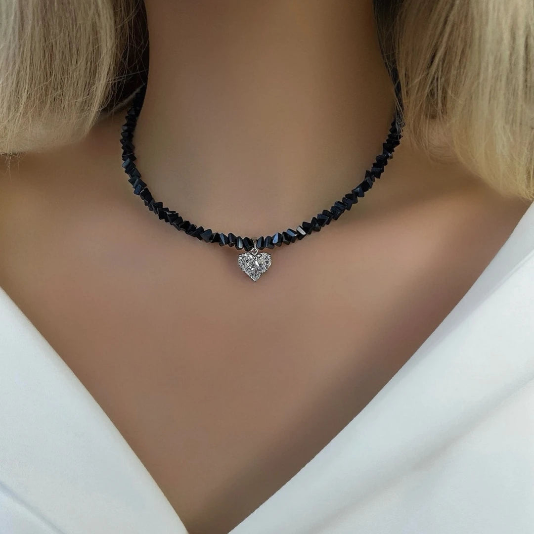 Fashion Vintage Zircon Heart Pendant Necklace For Women Boho Geometric