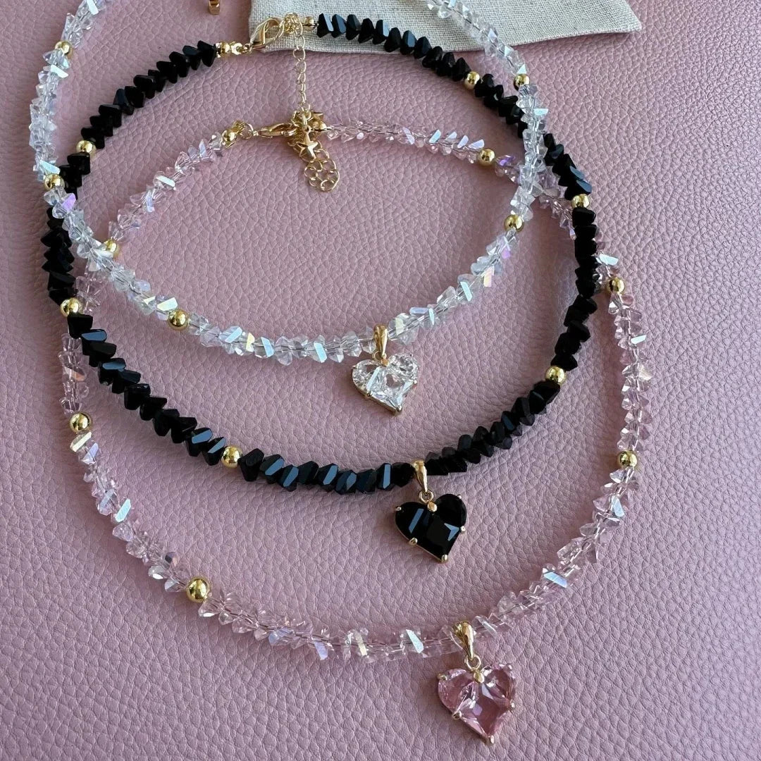 Fashion Vintage Zircon Heart Pendant Necklace For Women Boho Geometric