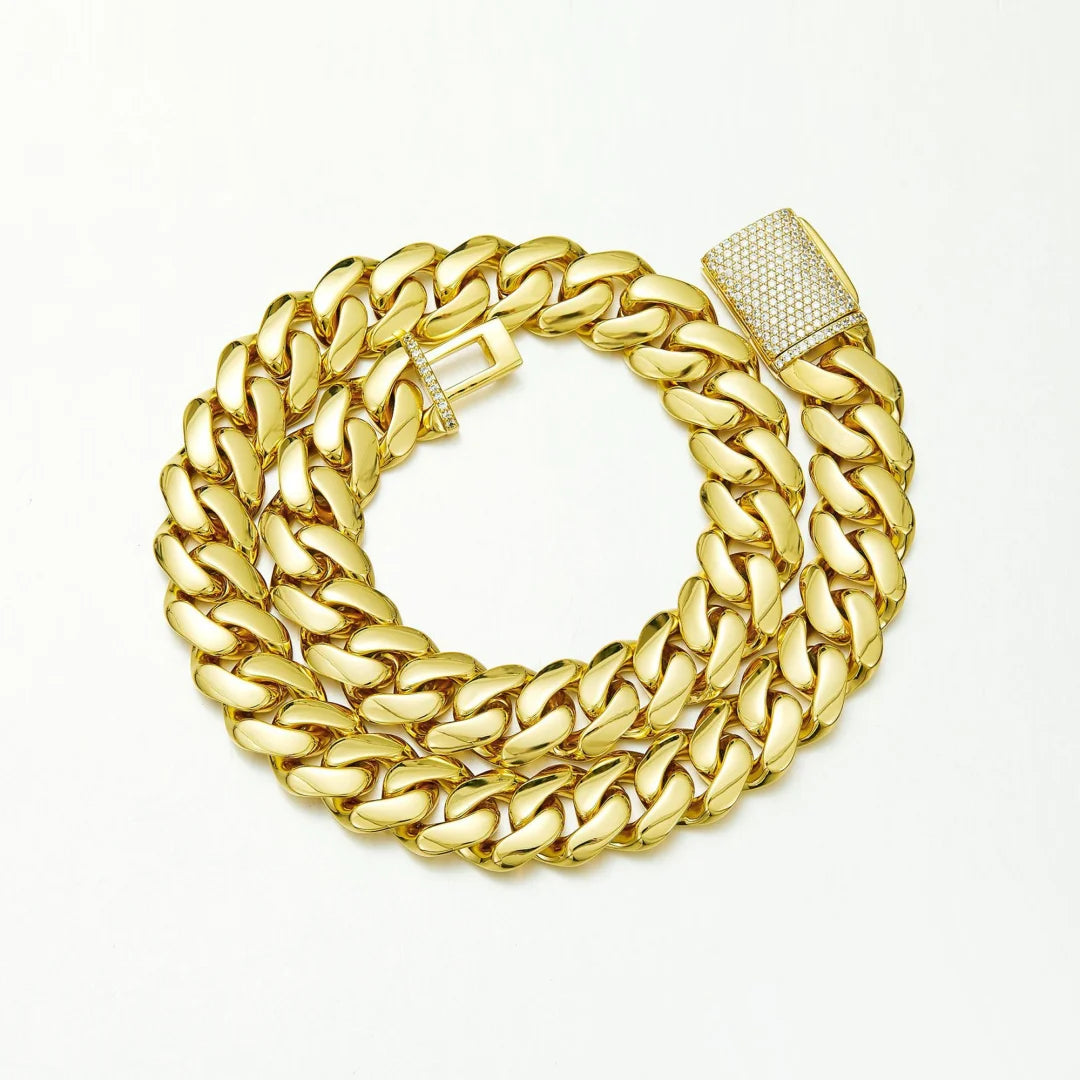 14K Gold Plated Stainless Steel Cuban Miami Link Necklace