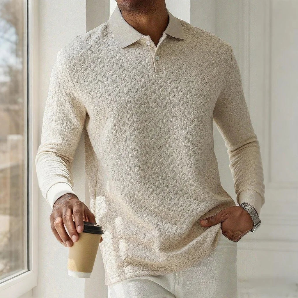 Men Long Sleeve Polo Shirt Breathable Polyester Office Polo T Shirt