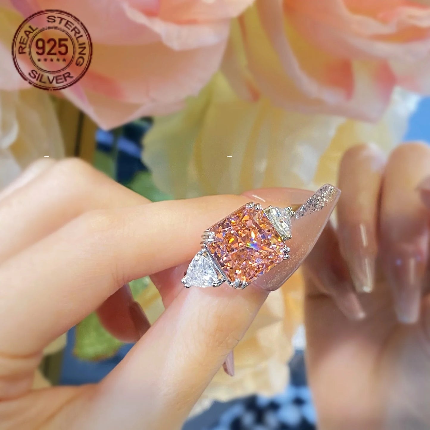 Square Ice Flower Cut 925 Silver Ring For Women