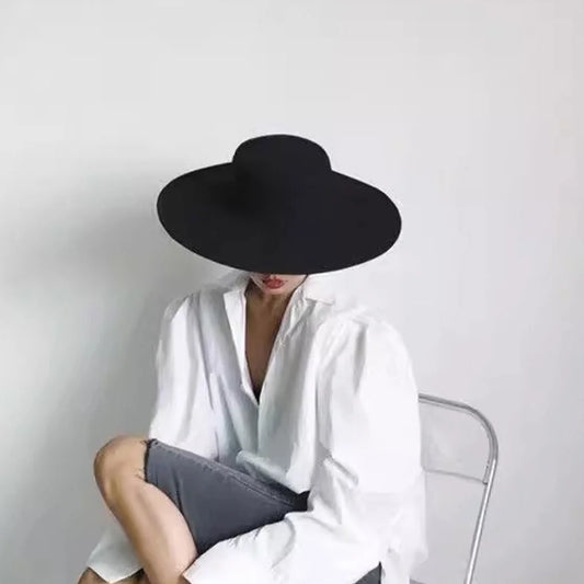 Women Felt Fedora Hat With Wide Brim Derby Style Winter