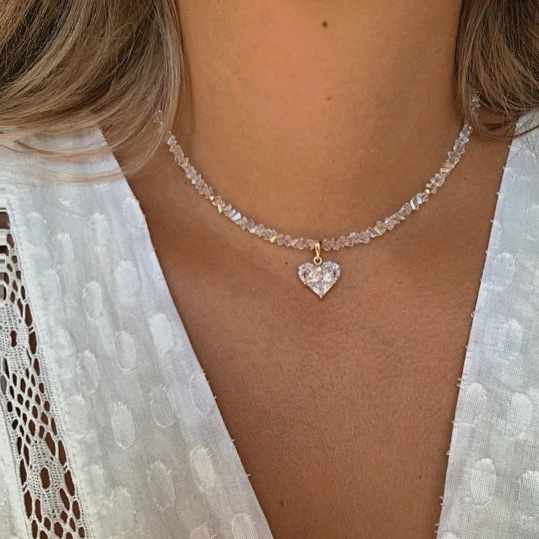 Fashion Vintage Zircon Heart Pendant Necklace For Women Boho Geometric