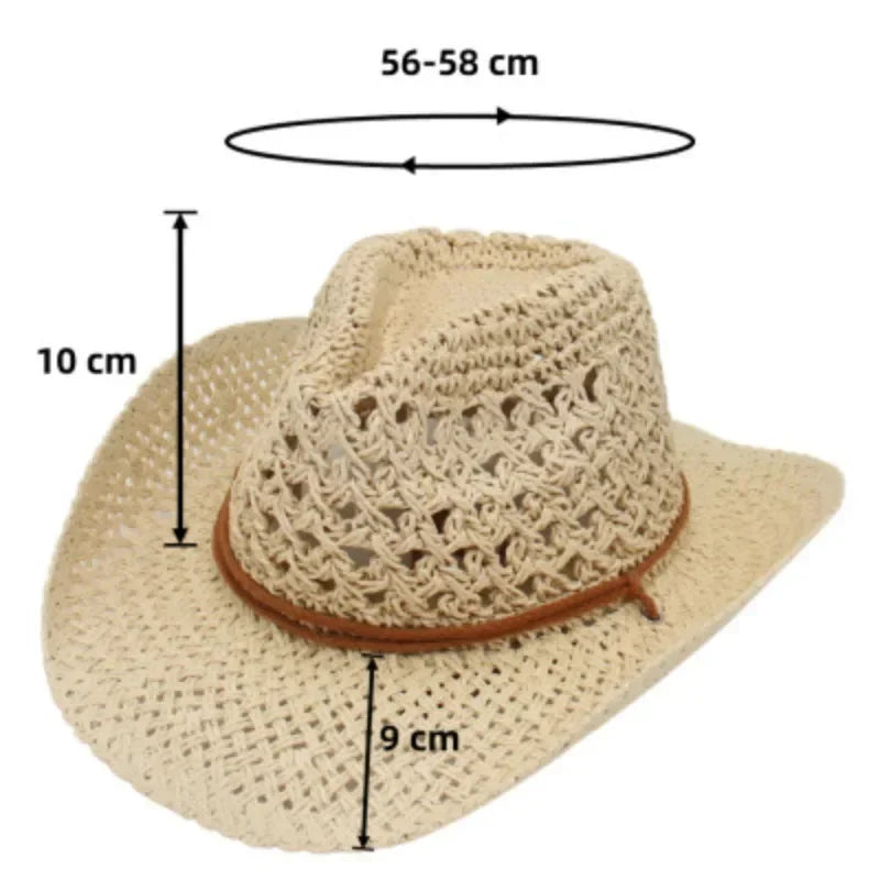 Western Cowboy Sun Hat Straw UV Protection for Men Women