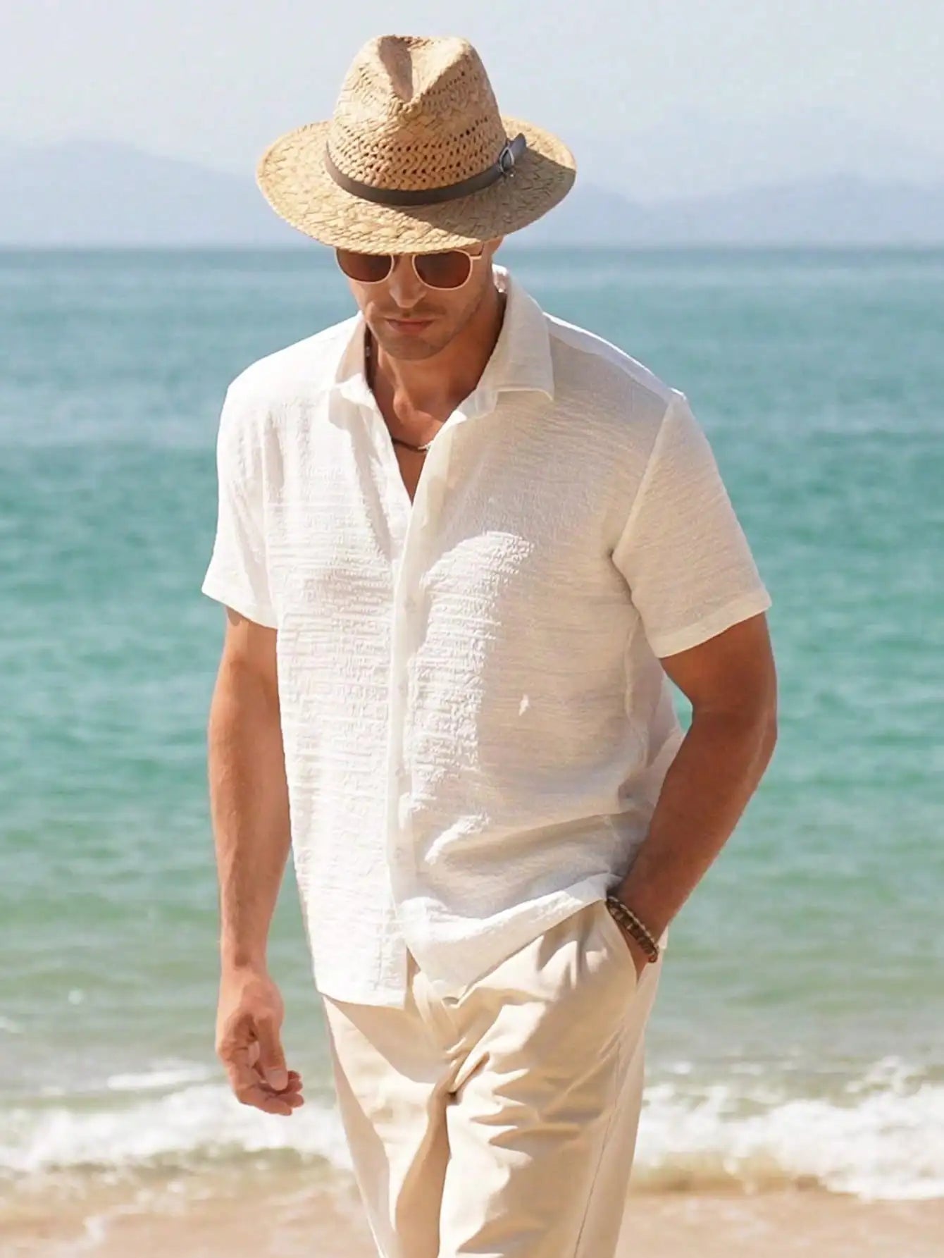 Mens Short Sleeve Button Up Shirt 100 Percent Polyester For Casual Wear