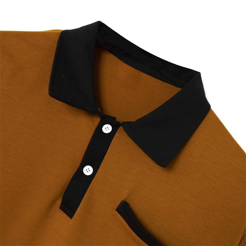 Men Patchwork Short Sleeve Turn Down Collar Button Up Shirt