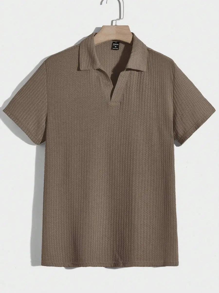 Mens Solid Waffle Knit Short Sleeve Polo Shirt Regular Fit