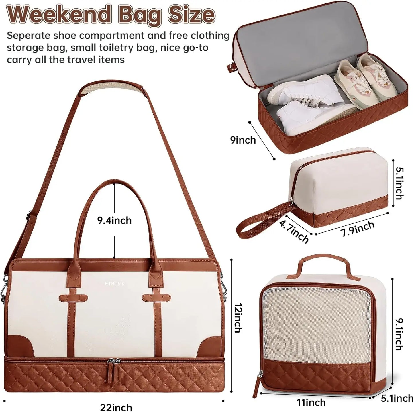 Womens Travel Duffle Bag With Shoe Compartment Wet Pocket