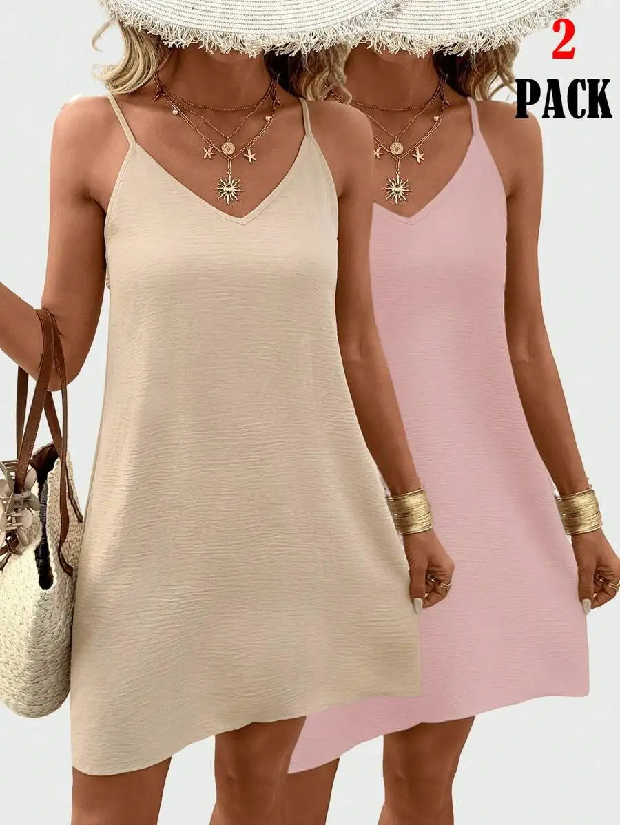 Women's Sleeveless V Neck Mini Slip Dress 100 Percent Polyester