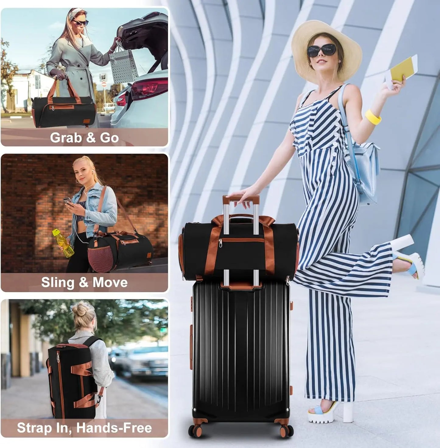 Three-Piece Lightweight Carry-On Luggage Set With Spinner Wheels