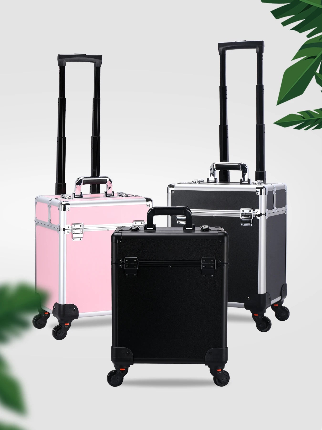 Aluminum Rolling Makeup Case Lockable Cosmetic Trolley With Trays