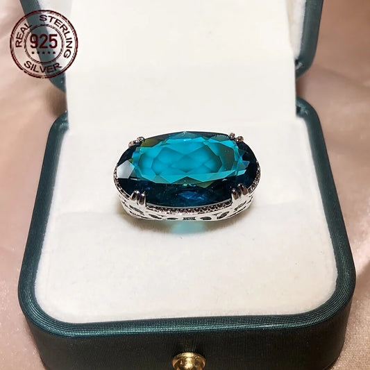 Zircon Ring 925 Silver Hollow Oval Design