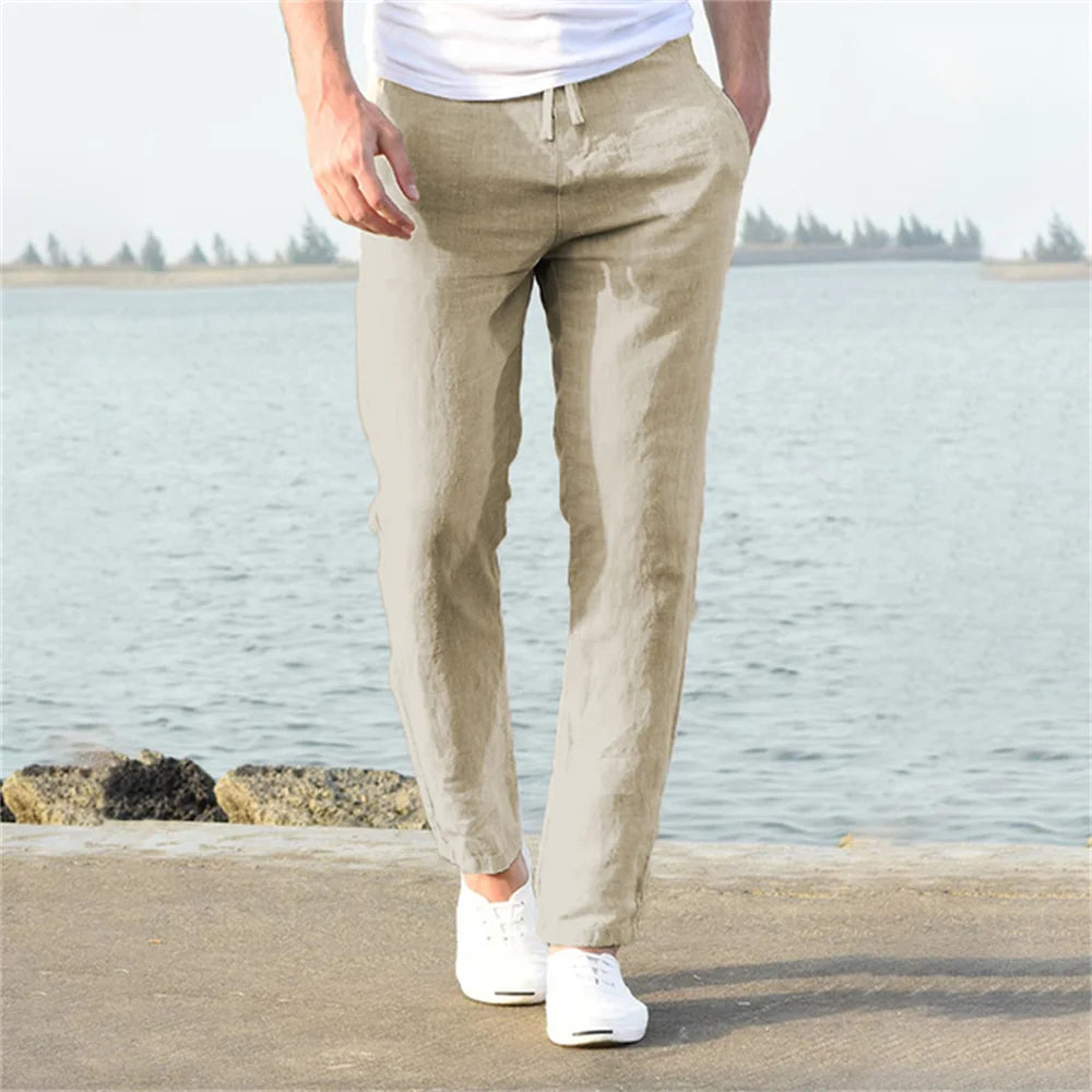 Men's Cotton Linen Casual Baggy Streetwear Joggers Trousers