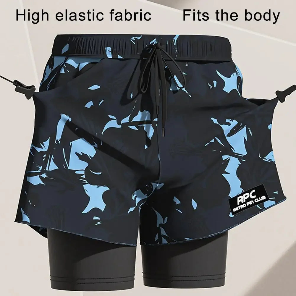 Double Layer Sports Swim Shorts For Men Quick Dry