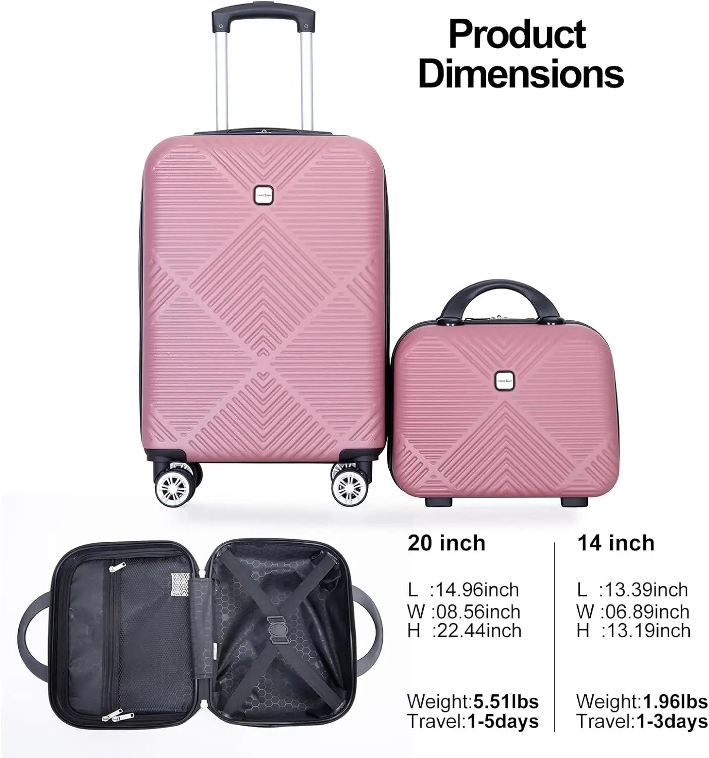 2 Piece ABS Hard side Luggage Set With Spinner Wheels
