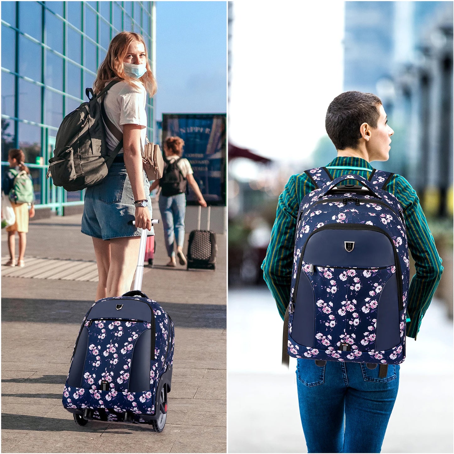 Large Capacity Travel Backpack With Wheels Waterproof Laptop Bag